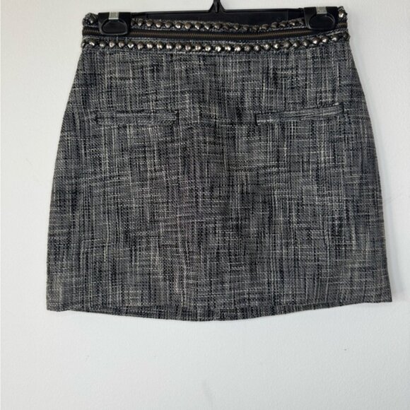 H&M Navy Tweed Mini Skirt with Embellished Waist  – Size 6 - Picture 4 of 15